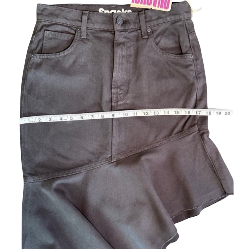 Mother Snacks Crinkle Cut Asymmetrical Denim‎ Midi Skirt Black Size 27 NWT - Picture 11 of 15
